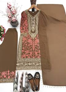 Designer Heavy Diamond Georgette Embroidered Sequence Work with Fancy <b>Top</b>-plazzo Dupatta Set for Party Daily Wear - Product Image 3