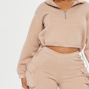 Trendy Loose Fit Crew Neck Cotton Casual <b>Twin</b> <b>Set</b> 2026 Wholesale Rate Women's 2 Piece Long Sleeve Crop Sweat Top And Shorts <b>Set</b> - Product Image 4