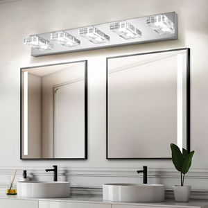 31\" Modern Chrome 5-<b>Light</b> LED <b>Vanity</b> <b>Light</b> Square Acrylic Lampshades Wall Mount Fixture <b>Mirror</b> Lighting for Bathroom - Product Image 3