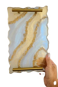 RÉSINE PLATEAU MOULE Ensemble 1Pc Résine Plateau Moule Livré avec 4 Pcs Coaster Moules et 2Pcs Argent Poignées DIY Décoration de La Maison - Product Image 5