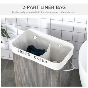 Cesto per Bucato in Bambù da 26,4 Galloni, 2 Scomparti, Pieghevole, Grigio, con Coperchio e Manici, Design Moderno ed Ecologico per Uso in Bagno - Product Image 5