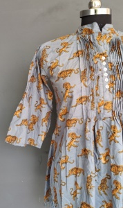 Đầy Màu Sắc Bohemian Ăn Mặc Ấn Độ Mới Thiết Kế Thời Trang <span class=keywords><strong>Kurti</strong></span> Cô Gái Hàng Đầu Thủ Công Khối In Áo Của Phụ Nữ Bông Ăn Mặc - Product Image 6