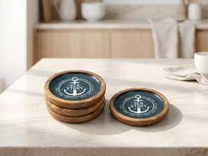 Sous-verres au design incroyable en bois de manguier avec impression émaillée, lot de 4 sous-verres à thé à prix très avantageux - Product Image 4