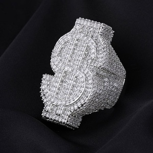 Mens 925 <b>Silver</b> Moissanite Dollar Sign Iced Pave <b>Statement</b> <b>Ring</b> Luxury Money Sign Jewellery <b>Ring</b> for Men - Product Image 1