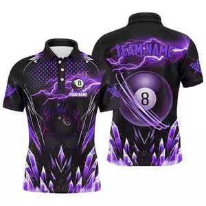 Vente en gros d'usine, polos pour hommes personnalisés avec impression par sublimation 3D, réversibles, maillots d'équipe professionnels de billard et de pool - Product Image 6