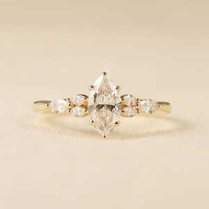 แหวนเพชรทรงมาร์คีส์ 2.01 กะรัต ประดับเพชรแบบคลัสเตอร์ ตัวเรือนทองคำแท้ 14K สำหรับงานหมั้น งานแต่งงาน หรือเป็นของขวัญสำหรับเพื่อน - Product Image 1