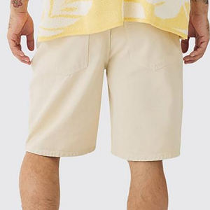 Shorts en coton beige personnalisés pour hommes avec logo sur le devant, vêtements décontractés, taille élastique, poches, tissu Oxford respirant - Product Image 3