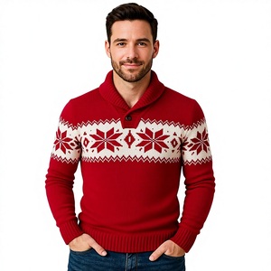 Pull tricoté personnalisé pour homme, motif flocon de neige, rouge et blanc, style Fair Isle, pour les fêtes, chaud pour l'hiver, pull de Noël, vente en gros, OEM, hauts - Product Image 1
