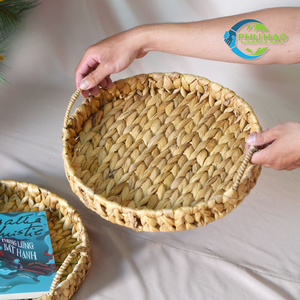 Handcrafted WATER HYACINTH TRAY FRUIT STORAGE BASKET Serving Tray with Handles Woven Storage Basket Tray - Product Image 2