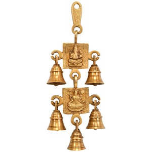 Cloches murales en laiton faites à la main en Inde, modèle RD32, représentant le Seigneur Ganesha et Lakshmi, 9 pouces, pour offrir en cadeau, fabriquées en Inde - Product Image 1