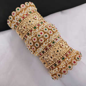 Openable Bangles <b>Set</b> 10573833-Fine <b>Jewelry</b> with Gold Plated Pota Stone and <b>Pearls</b> - Product Image 1