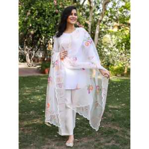 Conjunto de Kurta de Chifón Blanco Transpirable de Manga Larga para Mujer, Talla XS - Product Image 3