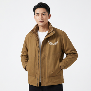 Veste marron pour homme avec doublure, logo brodé ailes, coupe-vent, décontractée, pour l'automne, fermeture éclair sur le devant - Product Image 3