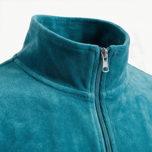 Survêtement unisexe en velours vert sarcelle, fermeture éclair intégrale, col montant, molletonné, décontracté, couleur unie, poches latérales, pour l'automne - Product Image 4
