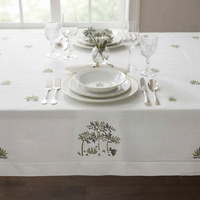 Nappe en coton moderne personnalisée avec ourlet festonné, broderie arbres sauvages, formes variées, durable, lavable, toutes tailles, vente en gros