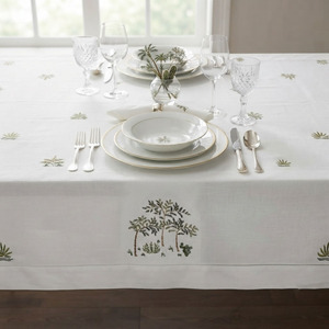 Nappe en coton moderne personnalisée avec ourlet festonné, broderie arbres sauvages, formes variées, durable, lavable, toutes tailles, vente en gros - Product Image 2