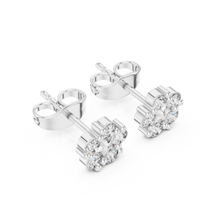 Luxury <b>Silver</b> Floral Diamond <b>Stud</b> Earrings Womens Fine Jewelry - Product Image 2