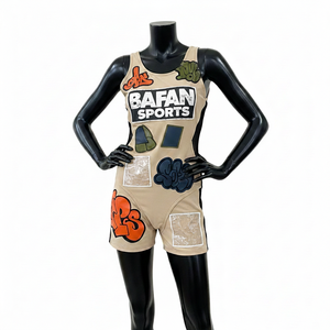 Traje de Baño para Mujer, Tela Elástica de Nailon y Spandex GSM, Beige y Negro, Panel Lateral con Apliques, Transferencia Térmica, Logotipo Personalizado - Product Image 1