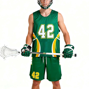 Maillot de lacrosse sans manches personnalisé pour homme, débardeur de basketball respirant, vert et jaune vif, vêtements par sublimation - Product Image 1