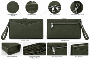 Pochette vert olive Beena avec fermeture éclair, sac à main enveloppe, pochette de poignet pour les voyages quotidiens - Product Image 4