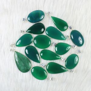 Bohemian Style Smooth Green Onyx <b>Silver</b> Plated Bezel Setting Pendant Wholesale <b>Beaded</b> Jewelry Necklace Women's Unisex - Product Image 5