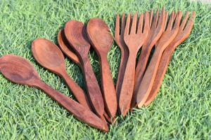Juego de utensilios de cocina de madera, cucharas de madera, tenedores, herramientas para servir y remover para la cocina del hogar - Product Image 2