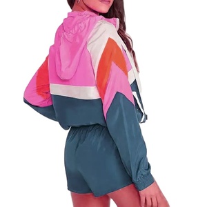 2026 Women's Casual <b>Short</b> Sleeve Windbreaker Outfits With Elastic Waist Stand Collar Color Block Design Hot Summer Clothing - Product Image 4