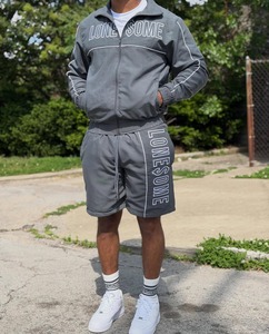 2026 Wind Breaker Suits Screen Printed Full Zip <b>Tracksuits</b> Nylon Custom Mens Reflective Windbreaker Short Set - Product Image 3