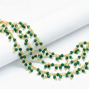 Chaîne de chapelet en perles de cristal vert émeraude, plaquée or, faite à la main, imitation antique, motif animalier, pour la fabrication de bijoux, vente en gros - Product Image 1