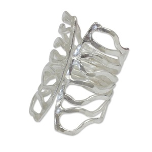 925 Sterling Silver Wide Cuff Wrap Ring Modern Hammered Handmade Fashion Jewelry for Women - Product Image 5