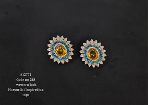 Boucles d'oreilles élégantes en zircon cubique, plaquées laiton, forme de fleur, double pierre, bijoux pour femme, pour anniversaire ou soirée - Product Image 4