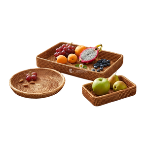 Ensemble de plateaux en rotin, organisateur de rangement de luxe pour la salle de bain, la cuisine, le bureau et la décoration intérieure - Product Image 2