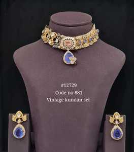 12729 Conjunto de Collar Choker Vintage Kundan con Baño de Oro, Pendientes con Colgante Floral, Piedra Doble y Circonita Cúbica para Fiesta de Boda - Product Image 6