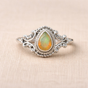 แหวนพลอยโอปอลเอธิโอเปียธรรมชาติ เงินแท้ 925 ทำมือ รูปทรงหยดน้ำ แบบคาโบชอง วินเทจ ดีไซน์เนอร์ เครื่องประดับผู้หญิง สำหรับคริสต์มาส - Product Image 4
