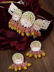 Elegante conjunto de joyería indio de acero inoxidable con collar largo de perlas en capas estilo Rani Haar, con circonitas y Kundan, ideal para bodas, aniversarios y compromisos. - Product Image 5