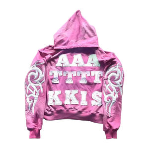 เสื้อฮู้ดครอปสีชมพูพร้อมตัวอักษร AAA TTT KKI S สไตล์ Y2K ทรงปกติ ผ้าฟลีซ โพลีเอสเตอร์ 100% ป้องกันขนร่วง - Product Image 1