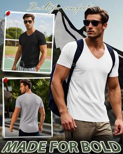 Camiseta de Cuello en V para Hombre, Corte Ajustado, Informal para el Día a Día, Manga Corta, Tejido de Algodón Suave y Transpirable, Ligera, Cómoda y Ecológica - Product Image 2