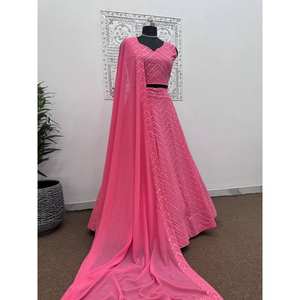 Magnifique Lehenga Choli brodé pour les fêtes, vêtements indiens et pakistanais - Product Image 4