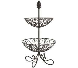 Cesta de frutas de metal de 2 niveles estilo moderno de granja, hecha de hierro de alta calidad para almacenar frutas, pan y verduras. - Product Image 1