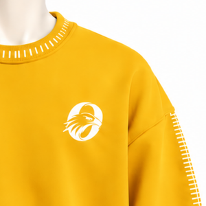 Sudadera de cuello redondo para hombre con borde cosido dorado, efecto desgastado, corte holgado, manga larga, estilo casual, streetwear, moda deportiva - Product Image 6