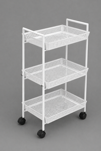 Chariot roulant moderne en métal blanc à 3 niveaux avec paniers en maille, chariot de rangement avec roulettes pour la maison et la cuisine, chariot utilitaire avec roulettes - Product Image 2