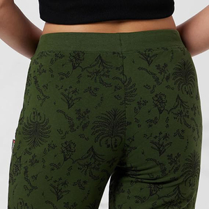Women's Green Floral Printed Jogger Pants Mid Waist Drawstring Ankle-Length Casual Knitted Spandex Cotton Blend Pants - Product Image 4