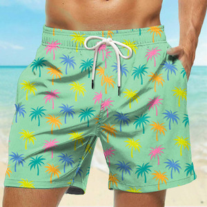 Shorts de bain pour hommes avec logo personnalisé, en toile, taille élastique, coupe mi-haute, séchage rapide, 100 % coton, 5 pouces - Product Image 1