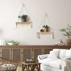 High End Quality Macrame Wall Hanging Shelf With Wooden Base For Kids Room Decor Shelf For Soft Toys And Light Items From India - Product Image 4