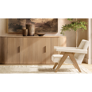 Japandi Modern <b>Storage</b> <b>Sideboard</b> Solid Teak Wood Fluted Panel Door Curved Silhouette Luxury Dining Room Cabinet Furniture - Product Image 6