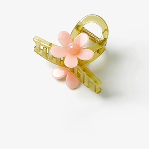 Pince à cheveux fleurie en plastique acrylique avec perles, style mignon, taille moyenne 8 cm, pour femme au quotidien - Product Image 2