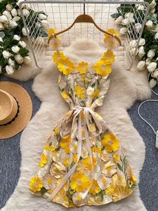 Robe courte à nouer à la taille à motifs floraux, style doux, robe de soirée d'été - Product Image 3