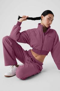 Chaqueta corta de lana Polar para exteriores a la moda con cremallera de manga larga con cuello levantado logotipo frontal bordado personalizado Unisex a prueba de viento - Product Image 2