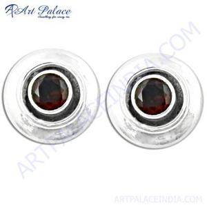 Sterling <b>Silver</b> <b>Hoop</b> Earrings with Garnet Gemstone Fashion Accessories - Product Image 1