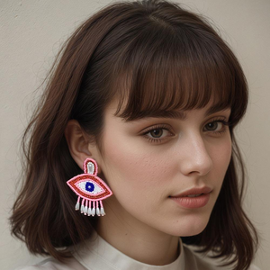 Pendientes de Flecos con Cuentas Ojo de Diablo, Pendientes Colgantes de Cuentas de Semillas Coloridas Rosas, Amuleto de Protección Boho, Pendientes Ojo Turco, Regalo - Product Image 5